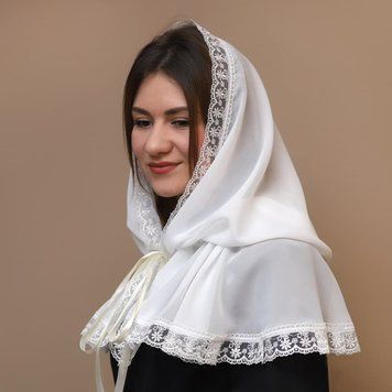 Палантин жіночий - хустка в церкву "Чарівна світлинка" Шифон молочний