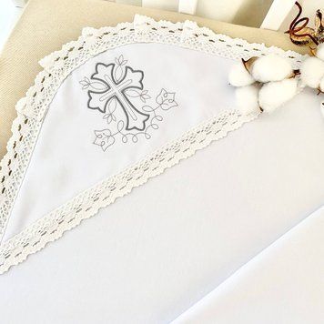 Тепла велюрова крижма для хрещення "Чарівний янгол - 1" з вишивкою Велюр/кулір Білий/Срібло BetiS