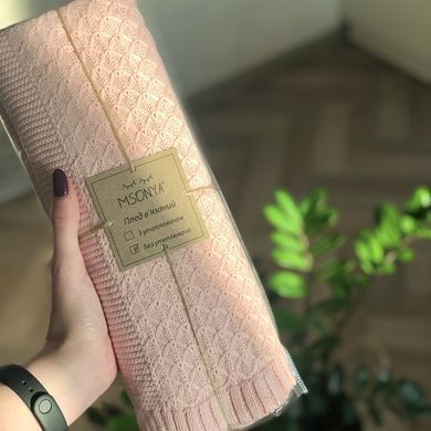 Дитячий плед в'язаний бавовняний Ромб Персиковий 80х100 см MSonya