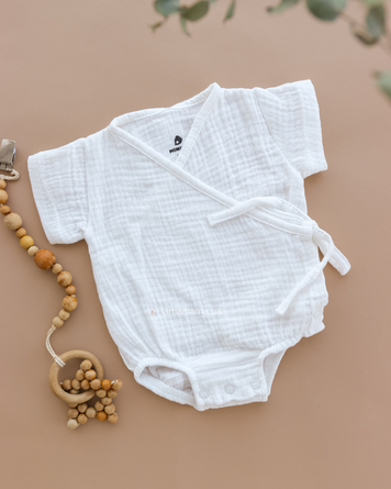 Дитячий мусліновий боді кімоно з коротким рукавом Молочний MUSLIN BABY
